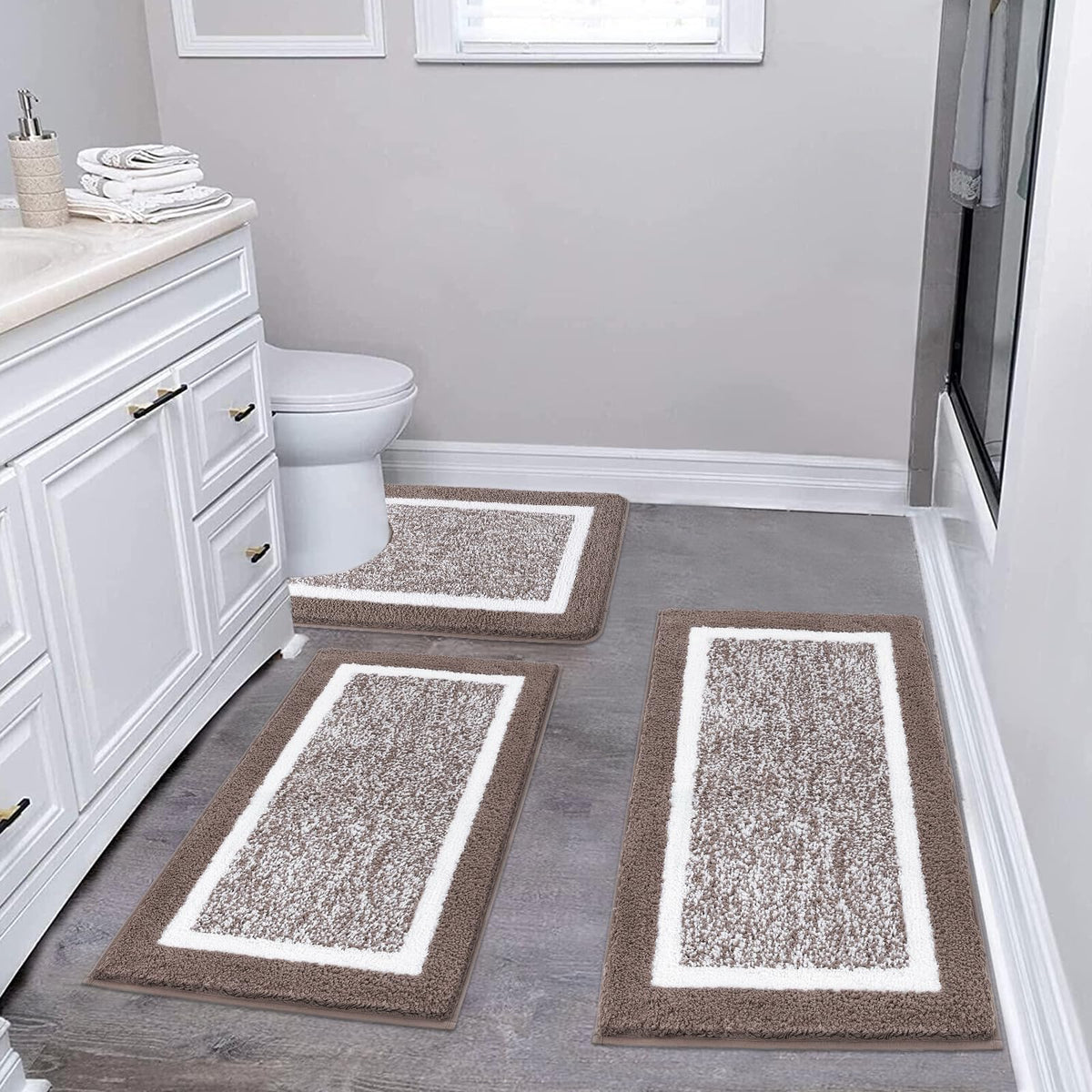 Pauwer Bathroom Rug Sets 3 Piece, Non Slip Washable Bath Mat, Black