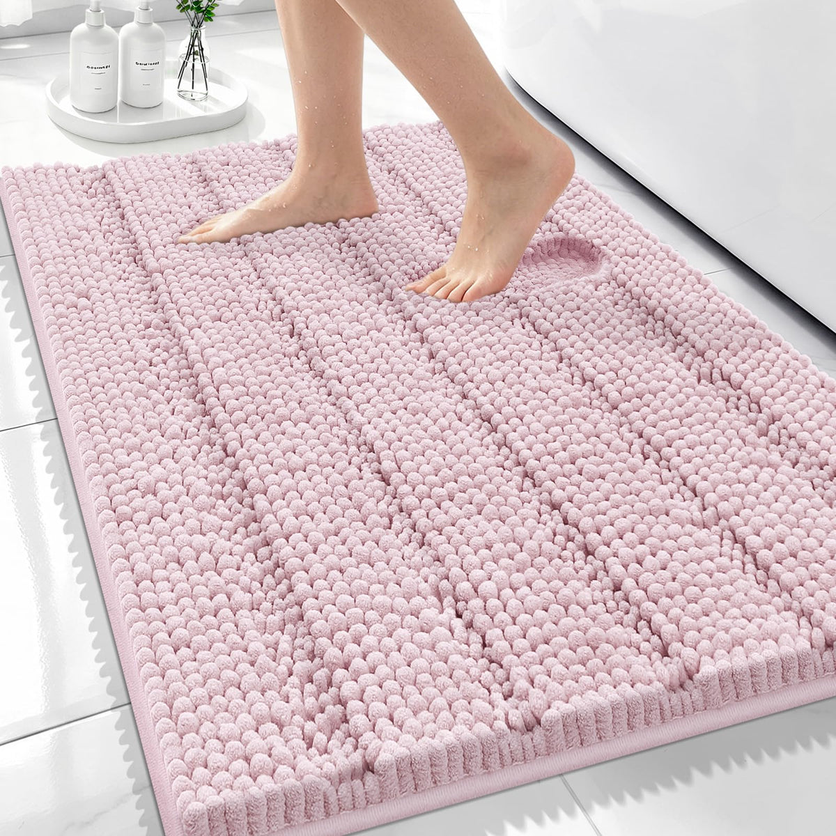 Bcoimo Small Bath Rug Mat,24x17 Chenille Non Slip Black Bathroom Floor Mats