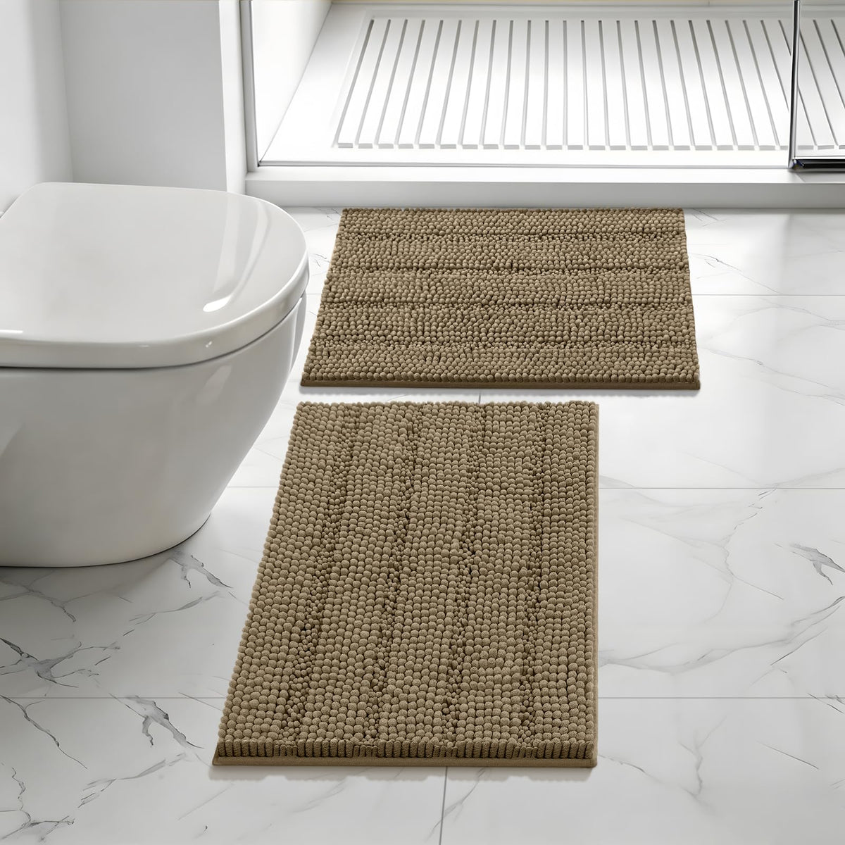 Bcoimo Small Bath Rug Mat,24x17 Chenille Non Slip Black Bathroom Floor Mats