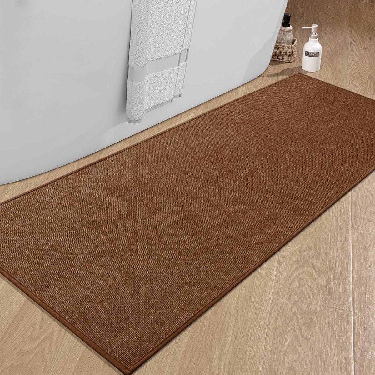 chakme Bathroom Rugs Mat 24x17, Ultra Thin Non Slip Bath Mat Small Quick Dry Absorbent Bath Mat for Bathroom Floor, (Dark Beige, 24"x17")