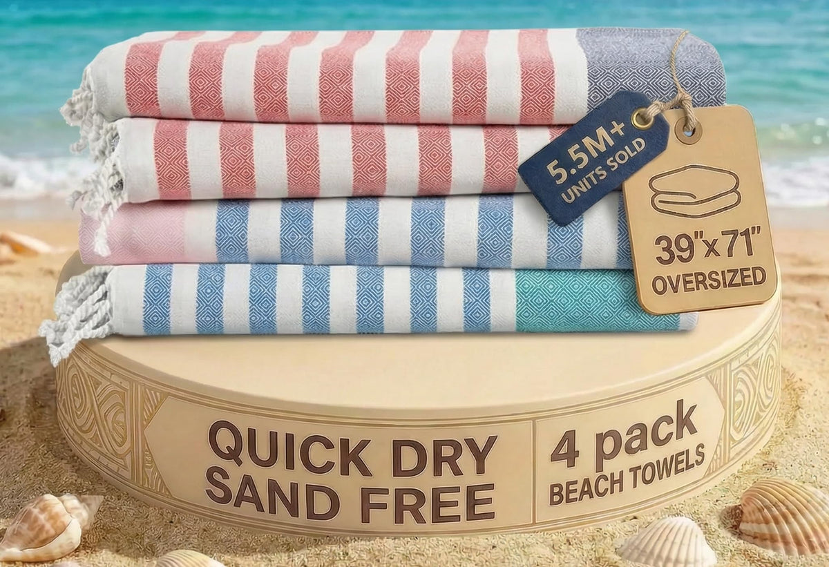 LANE LINEN Turkish Towels 6 Pcs, Beach Towels Oversized, Soft - Beach Party