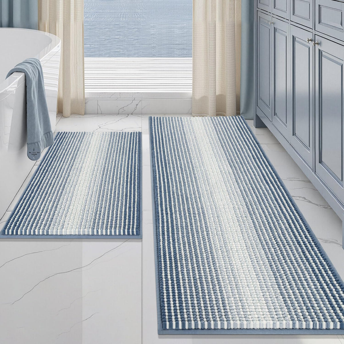 BSICPRO Bathroom Rugs Sets 2 Piece, Non Slip Boho Bath Mats, Beige