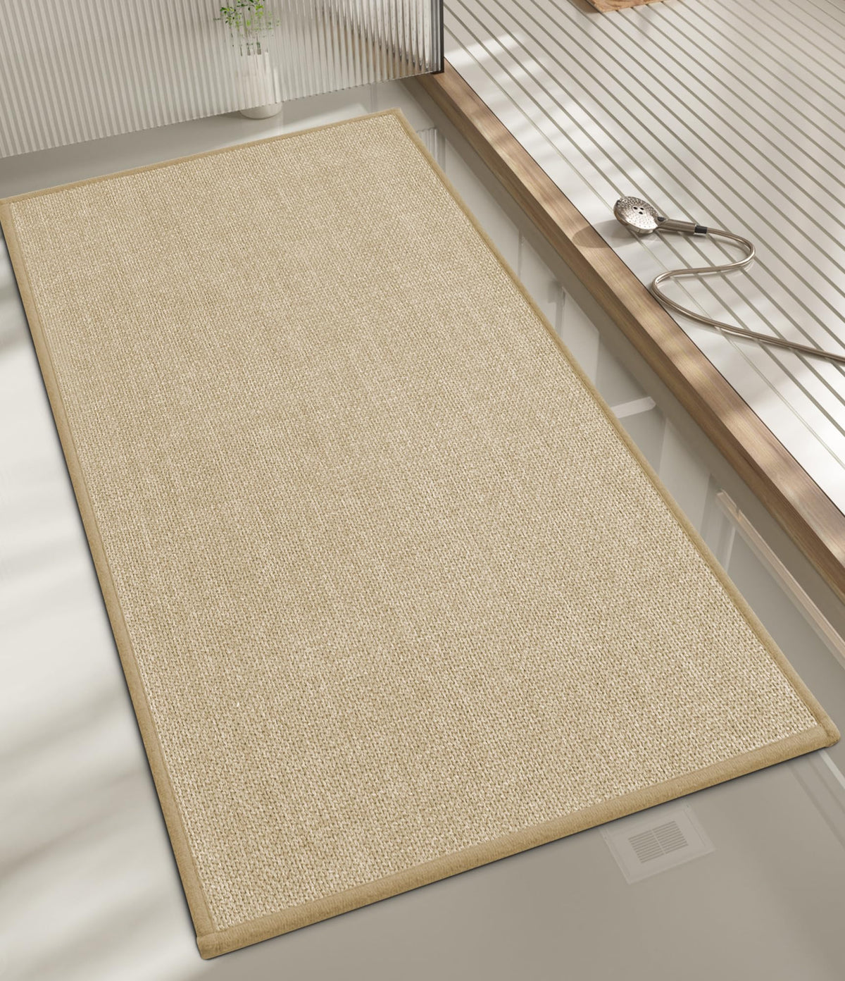 chakme Bathroom Rugs Mat 24x17, Ultra Thin Non Slip Bath Mat Small Quick Dry Absorbent Bath Mat for Bathroom Floor, (Dark Beige, 24"x17")