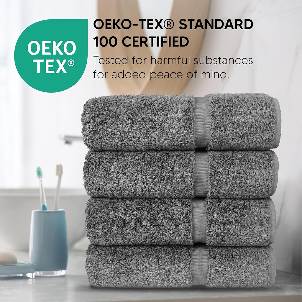 Chakir Turkish Linens 100% Cotton 4-Pack Bath Towels 27x54, Gray