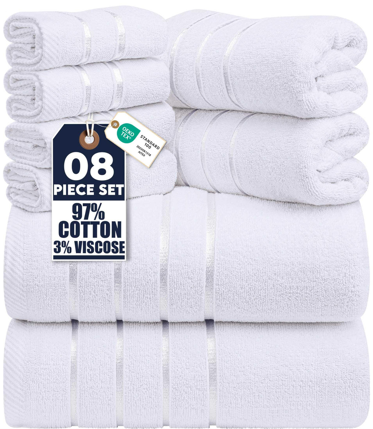 Utopia Towels 8 Piece Luxury Towel Set, 600 GSM, Viscose Stripe, Black