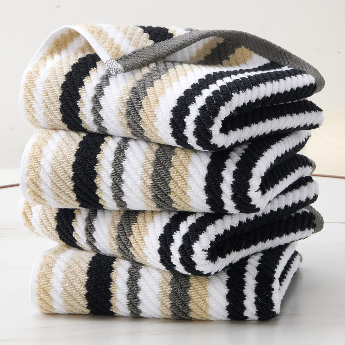 VOOVA & MOVAS Yellow Bathroom Towels 3 Pack, 100% Cotton, Gray Striped