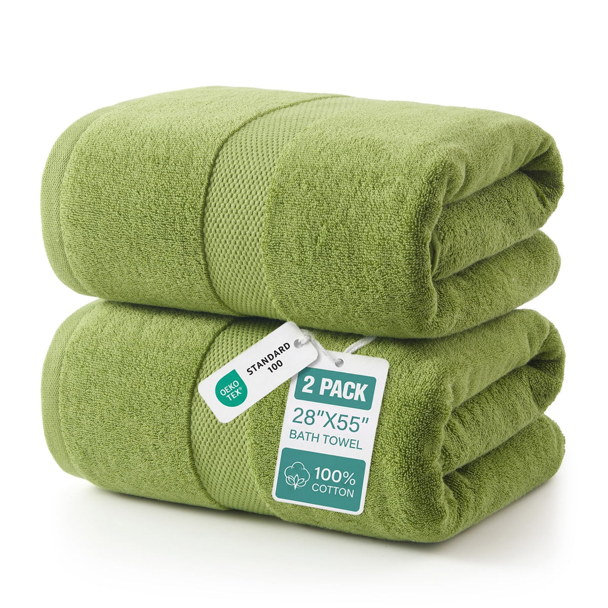 ecolook 2 Pack 100% Cotton Bath Towels, 28 x 55 Inches, Soft