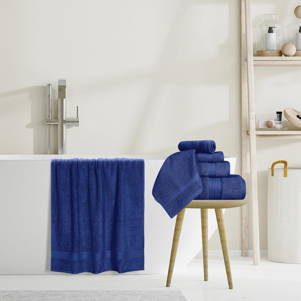 GLAMBURG Ultra Soft 8-Piece Towel Set - 100% Pure Ringspun Cotton, Contains 2 Oversized Bath Towels 27x54, 2 Hand Towels 16x28, 4 Wash Cloths 13x13 - Ideal for Everyday use, Hotel & Spa - Navy Blue