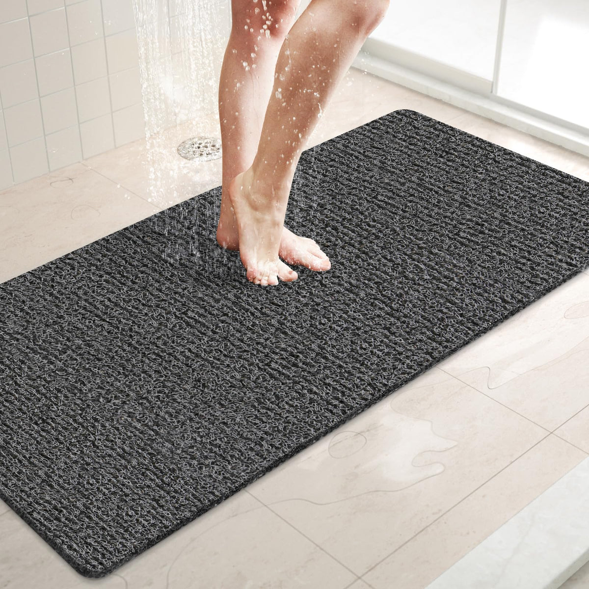 LuxStep Shower Mat Bathtub Mat,24x16 inch, Non-Slip Bath Mat with Drain, Quick Drying PVC Loofah Bathmat for Tub,Shower,Bathroom (Phthalate Free,Grey)
