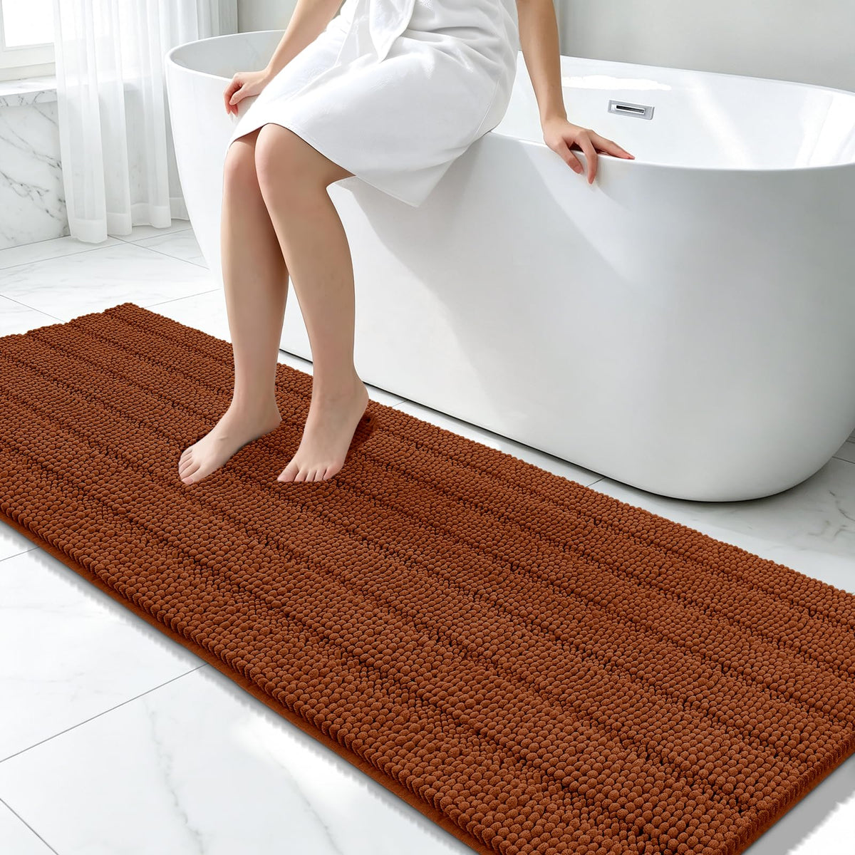 Bcoimo Small Bath Rug Mat,24x17 Chenille Non Slip Black Bathroom Floor Mats