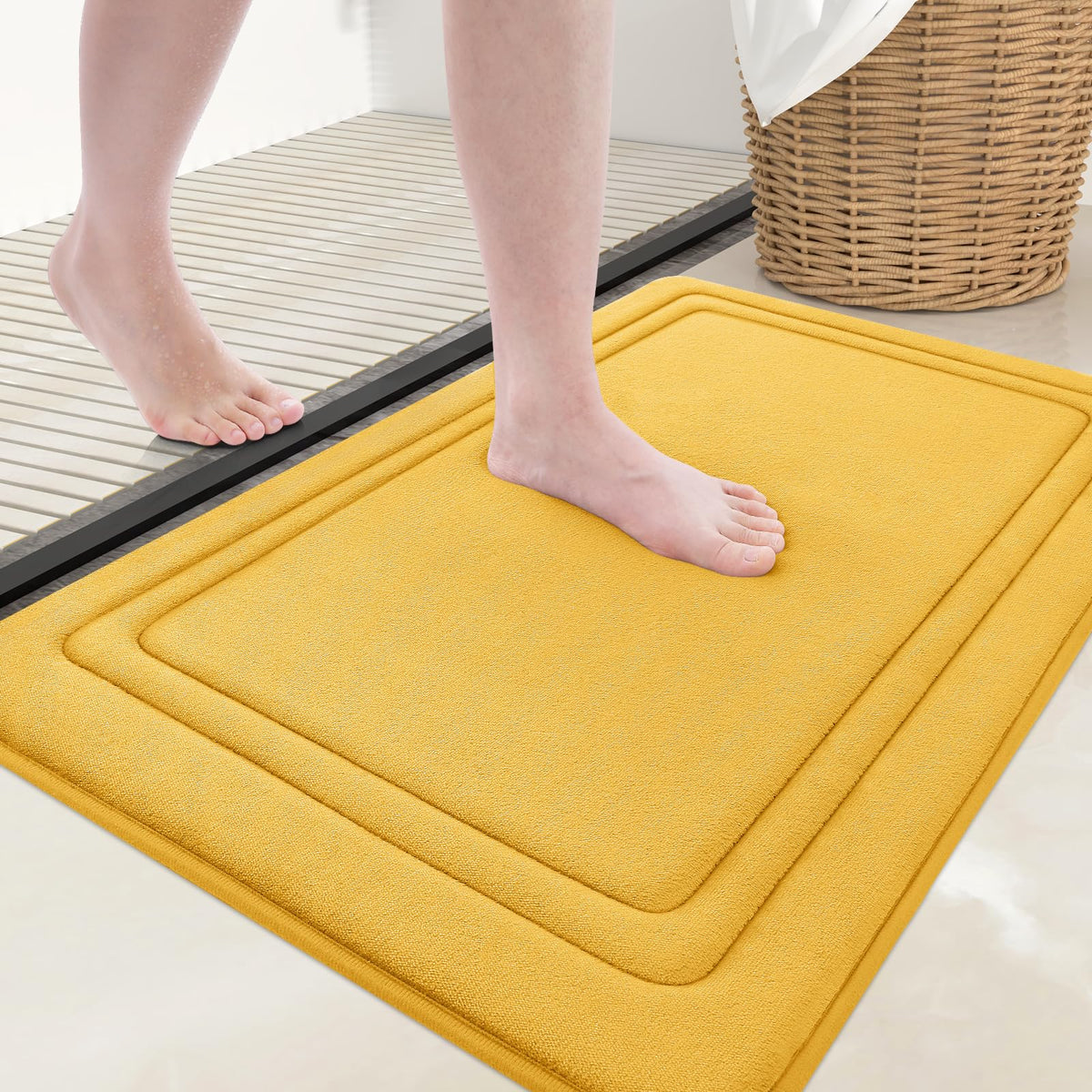 Grandaily Memory Foam Bath Mat Rug 30x20, Ultra Soft, Non-Slip and Absorbent Bathroom Rugs, Machine Wash Dry, Comfortable Bath Carpet for Bathroom Floor, Tub and Shower, Black