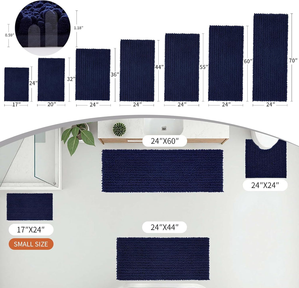 Disolla Navy Blue Bathroom Rug 20x32 Inch - Luxury Chenille Bath Mat, Thick Shaggy Plush Absorbent Rug, Non-Slip Machine Washable Mats for Bathroom Floor & Decor