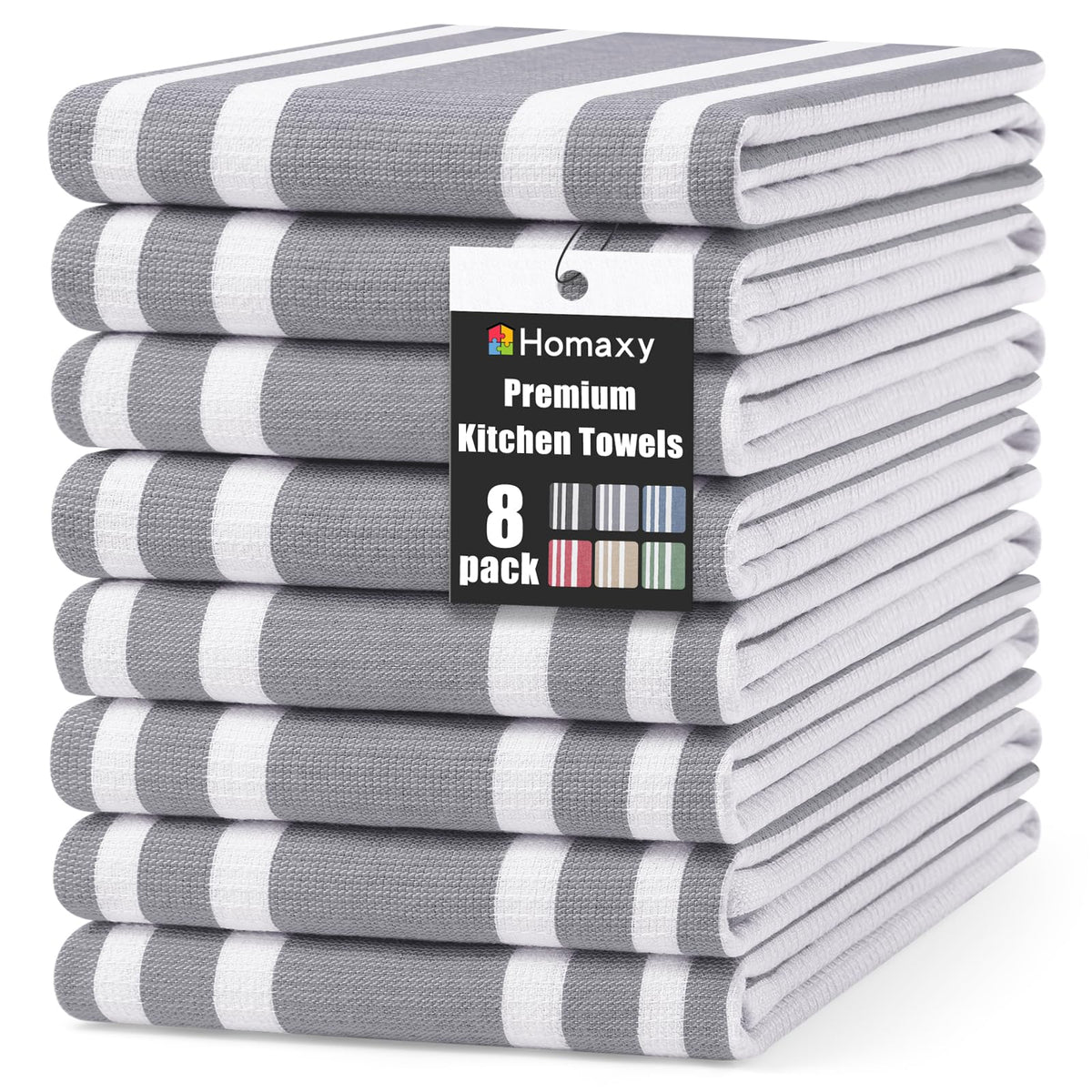 Homaxy 380 GSM Cotton Premium Kitchen Towels 6 Pack, 18"x 28", Khaki