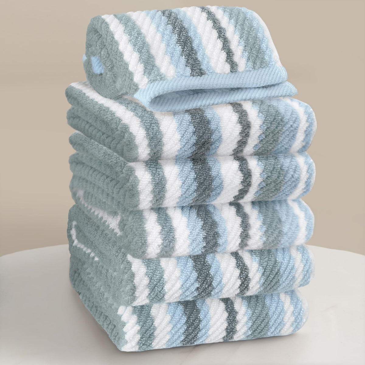 VOOVA & MOVAS Yellow Bathroom Towels 3 Pack, 100% Cotton, Gray Striped