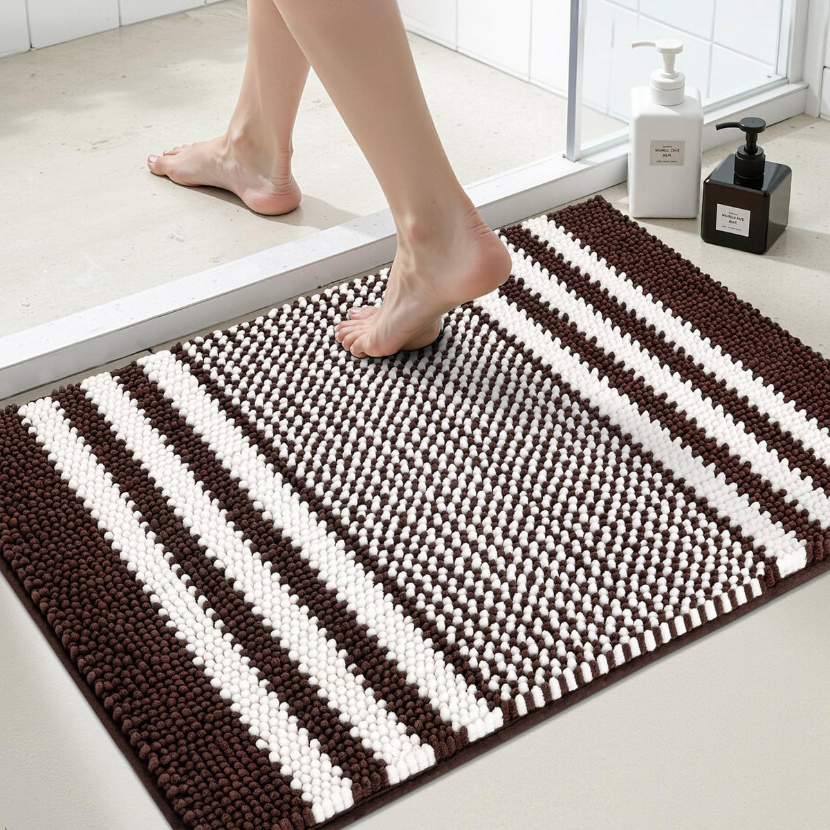BSICPRO Bathroom Rugs Sets 2 Piece, Non Slip Boho Bath Mats, Beige