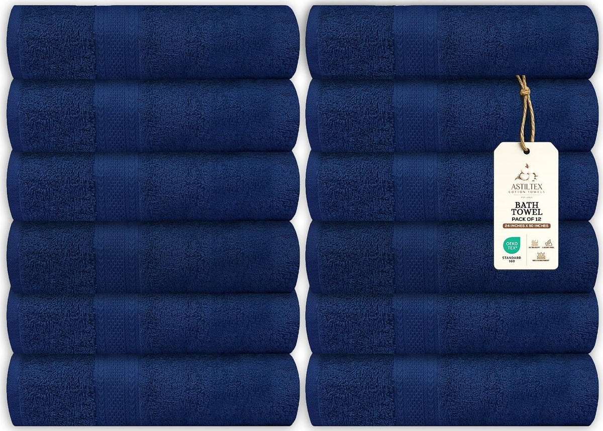Bath Towels Pack of 6 – 24" x 48" – 100% Cotton Terry, Soft, Quick-Dry & Highly Absorbent – Black Towels for Bathroom, Spa, Gym, Hotel, Pool & Everyday Use