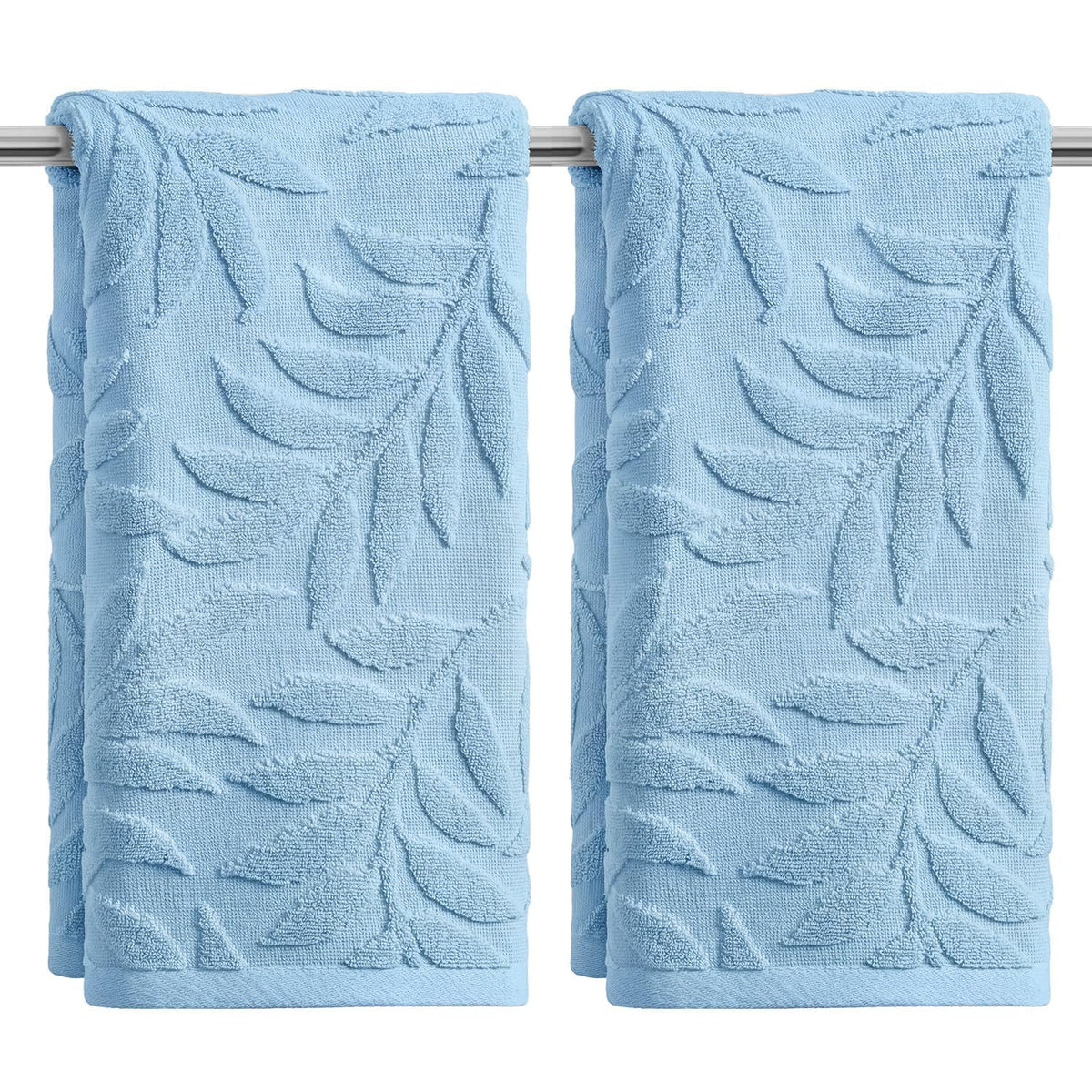 Artoid Mode 2 Pcs Beige 3D Leaves Jacquard Hand Towels for Bathroom, 100% Cotton Soft Absorbent Bathroom Decor Towels, 13.7 x 29.5 Inch