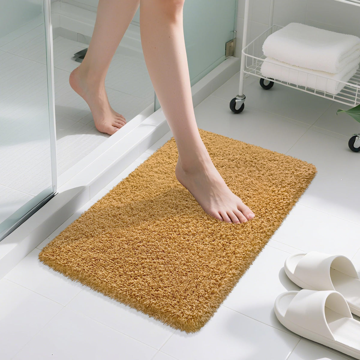 White Bathroom Rugs Non Slip 24"x16",Absorbent Bath Mat Quick Dry
