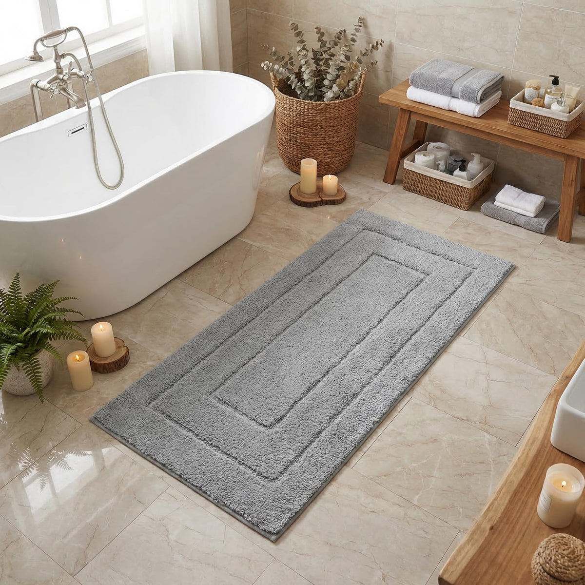 GRANNY SAYS Gray Bathroom Rug 20" x 30", Non-Slip Microfiber Bath Mat