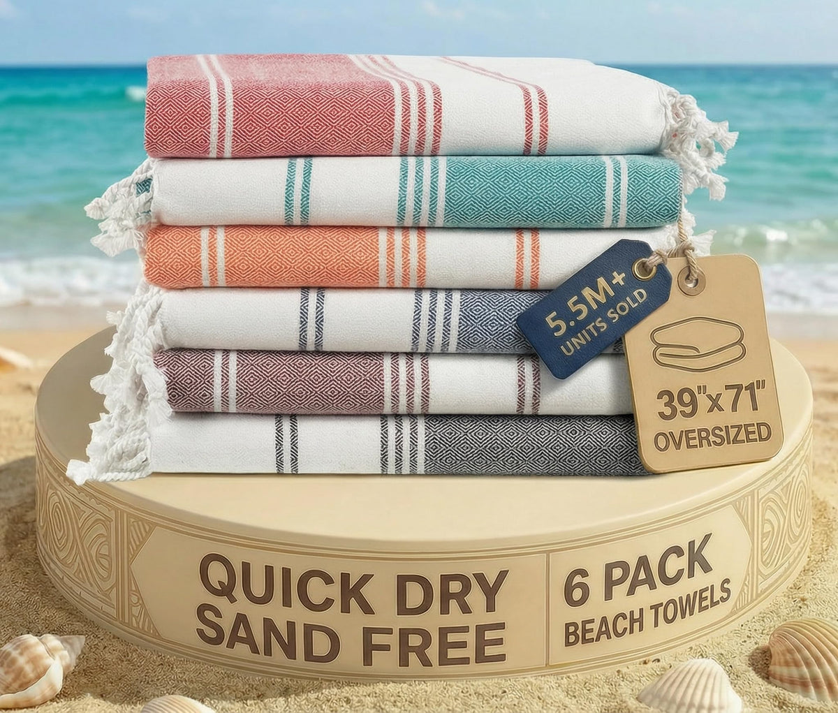 LANE LINEN Turkish Towels 6 Pcs, Beach Towels Oversized, Soft - Beach Party
