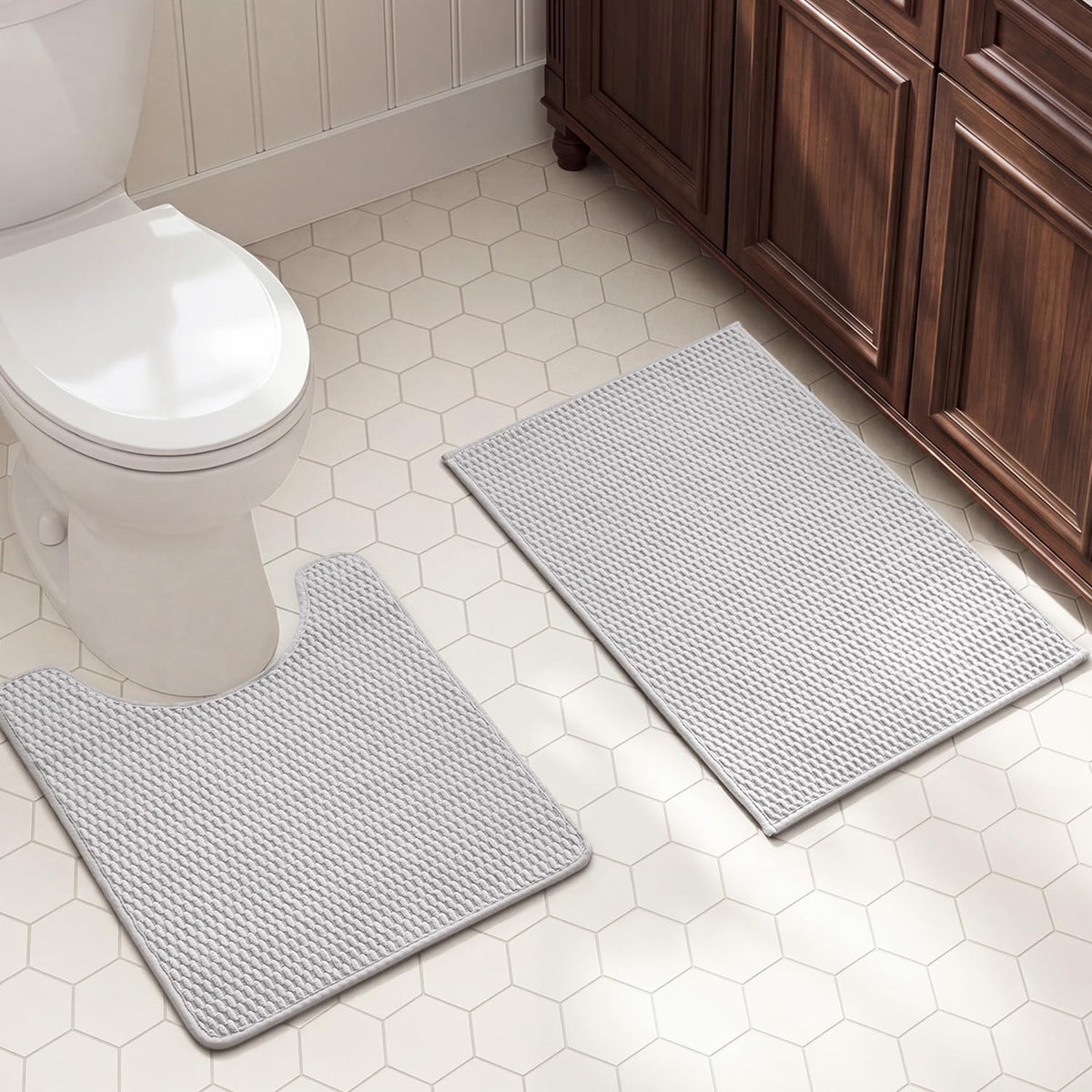 TYUU Bath Mat Set 2 Piece, Thin Bathroom Rugs Non Slip Washable Quick Dry