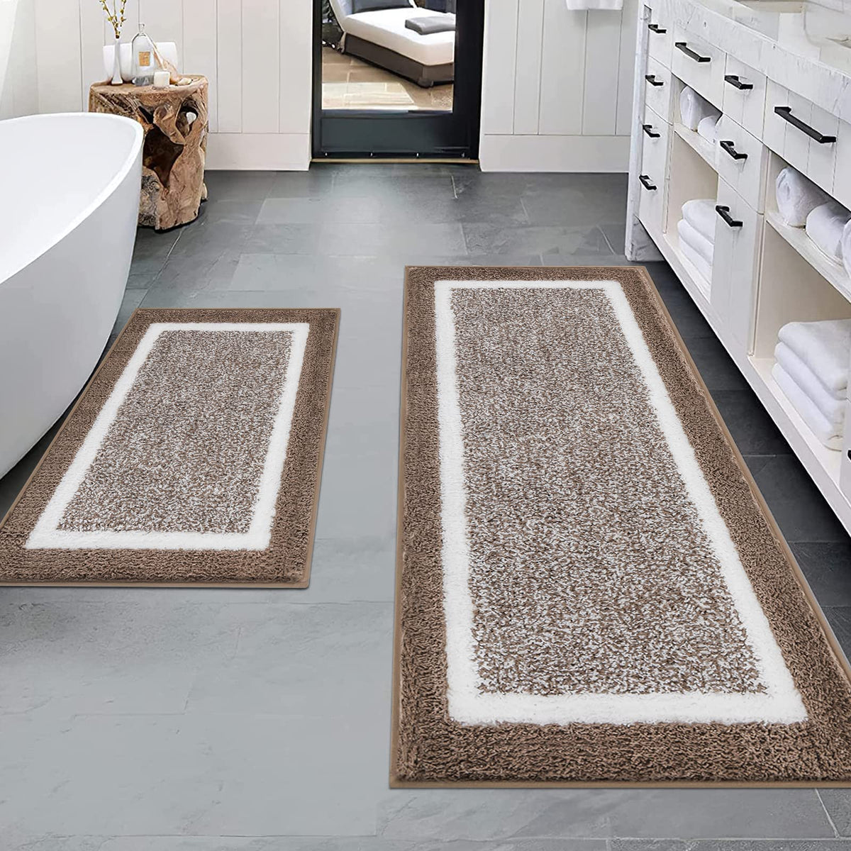 Pauwer Bathroom Rug Sets 3 Piece, Non Slip Washable Bath Mat, Black