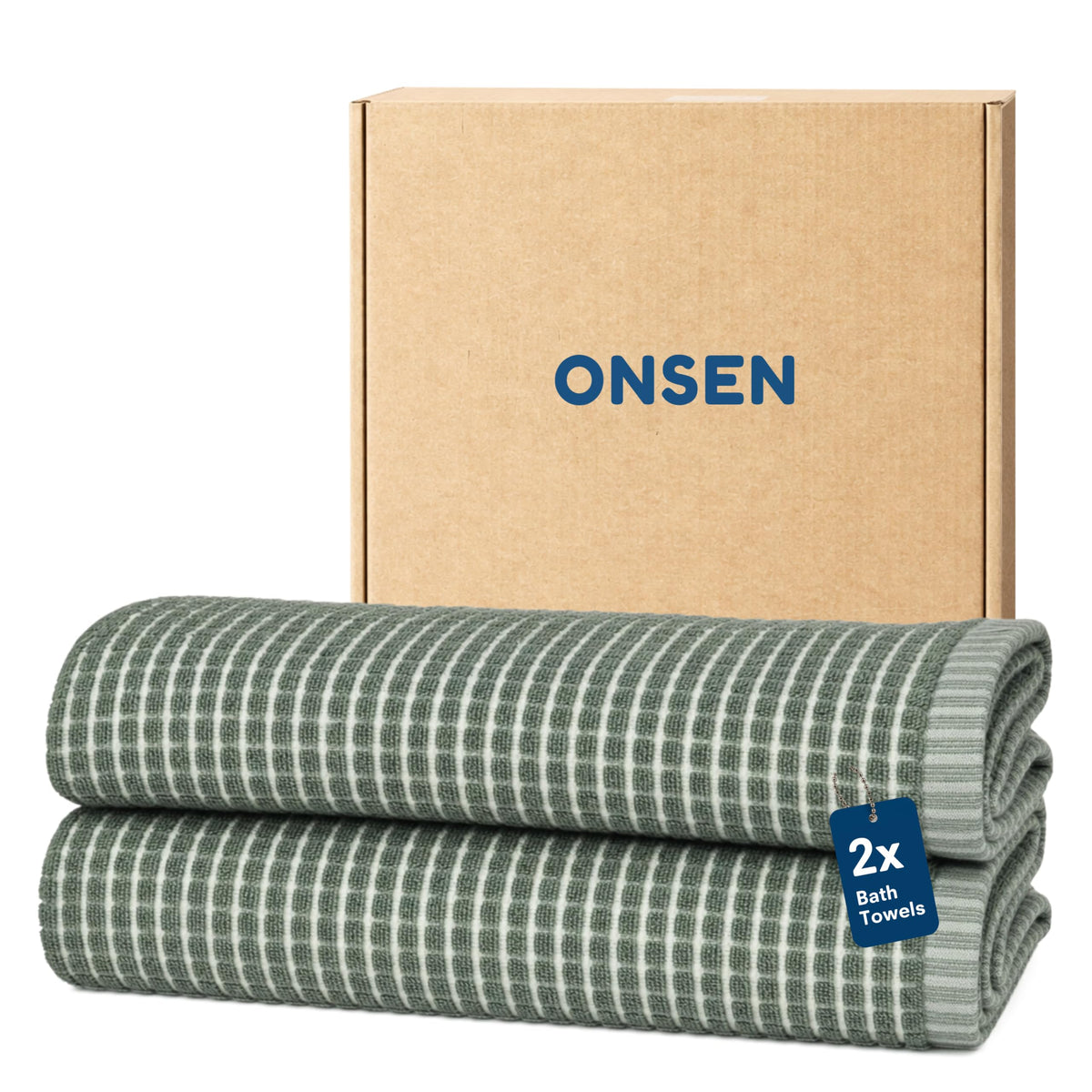 ONSEN Sculpted Terry Bath Towels, 100% American Cotton, Quick Dry Lint Free, Lightweight Absorbent Bath Towel Set with Hanging Loop, 28x55 in (Grey Fog, 2X Bath Towel)