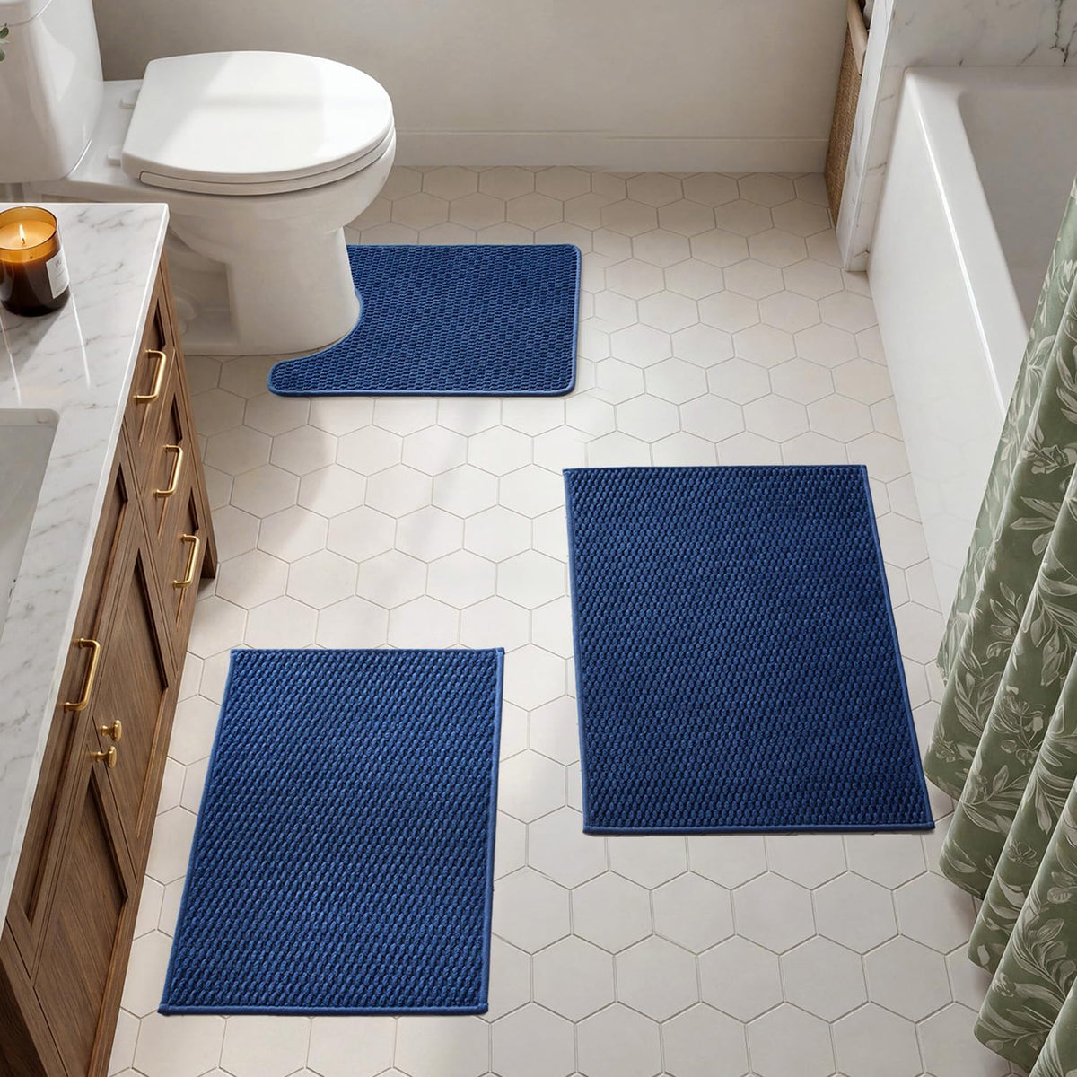 TYUU Bath Mat Set 2 Piece, Thin Bathroom Rugs Non Slip Washable Quick Dry