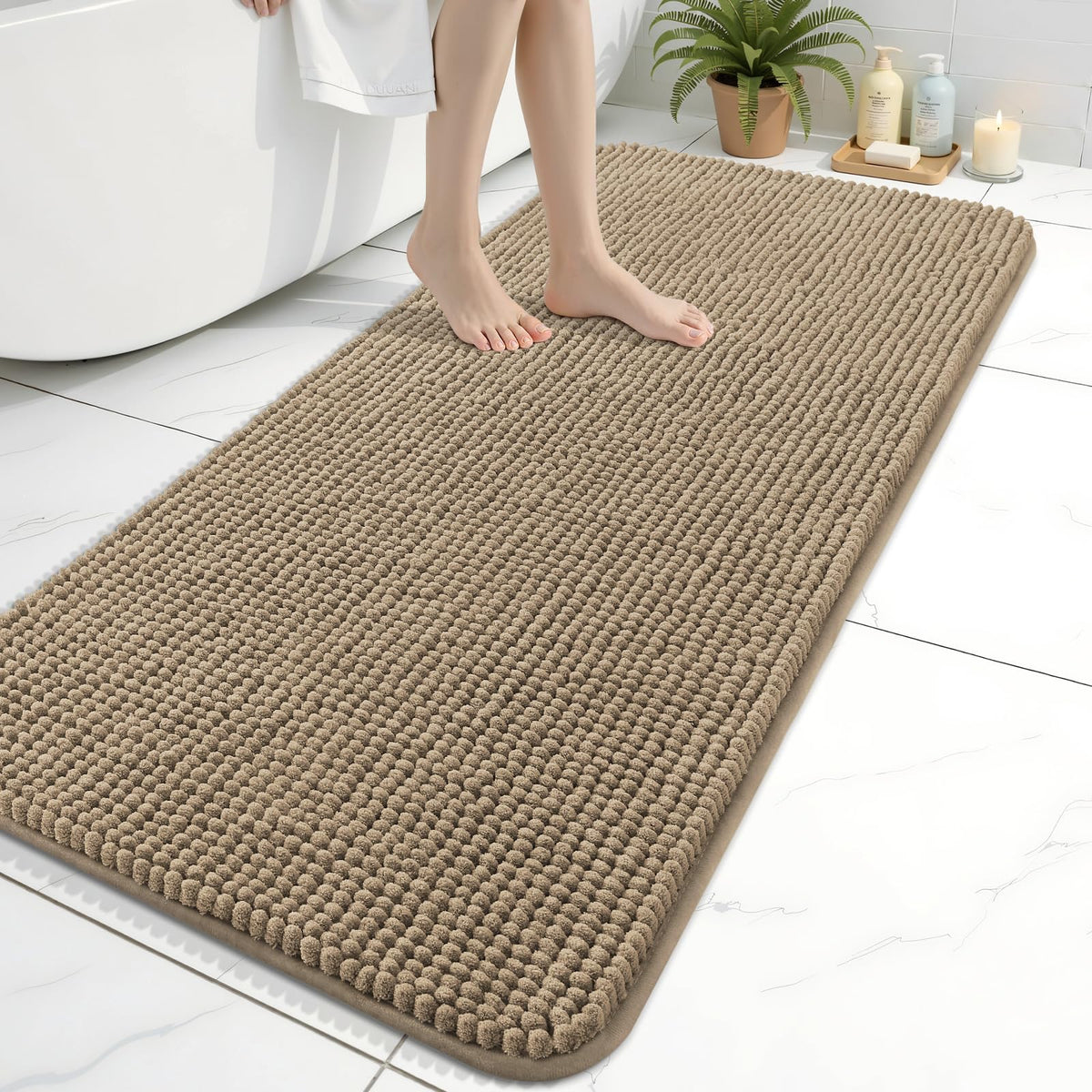 Arotive Chenille Bathroom Rugs 30x20, Soft Absorbent Bath Mat, Grey