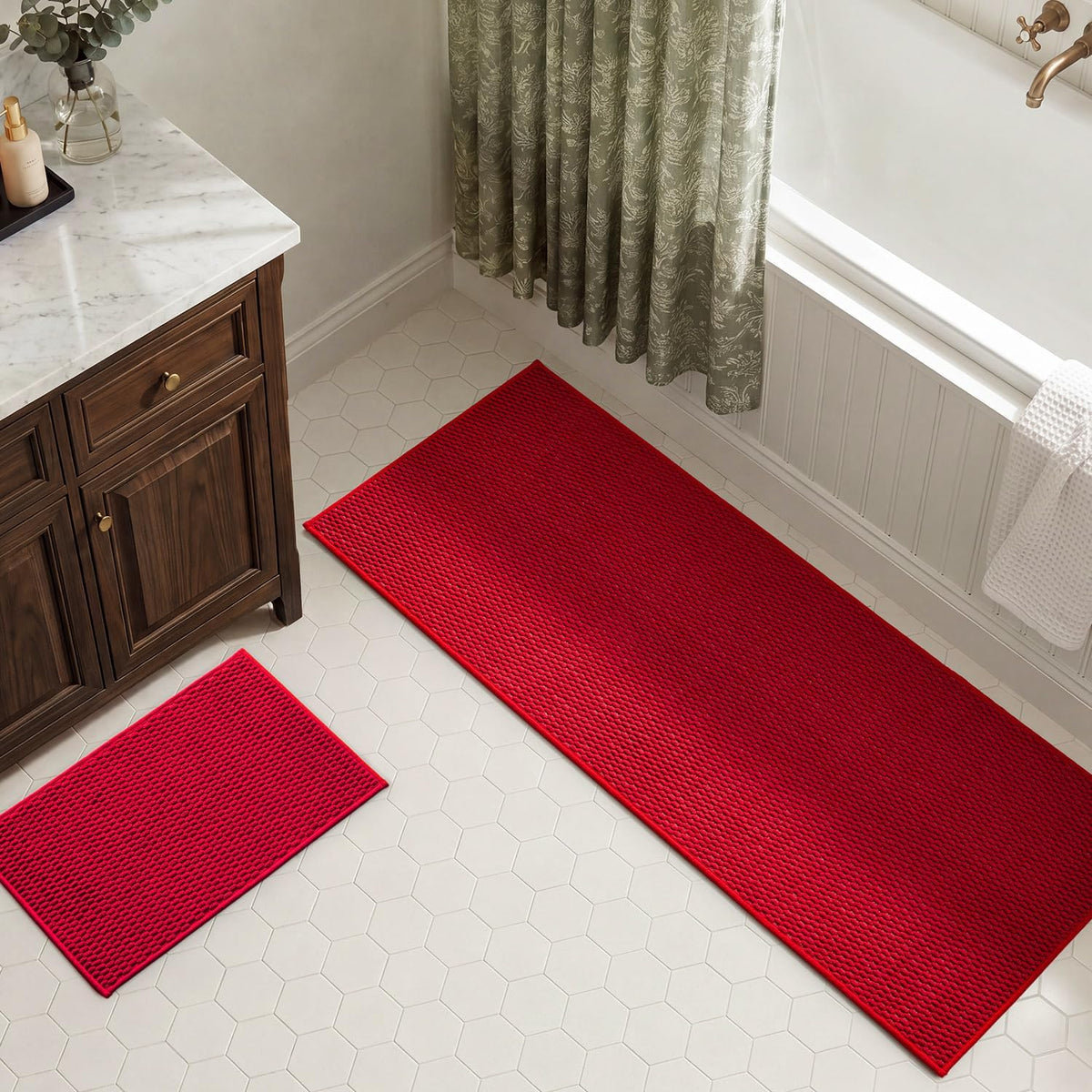 TYUU Bath Mat Set 2 Piece, Thin Bathroom Rugs Non Slip Washable Quick Dry