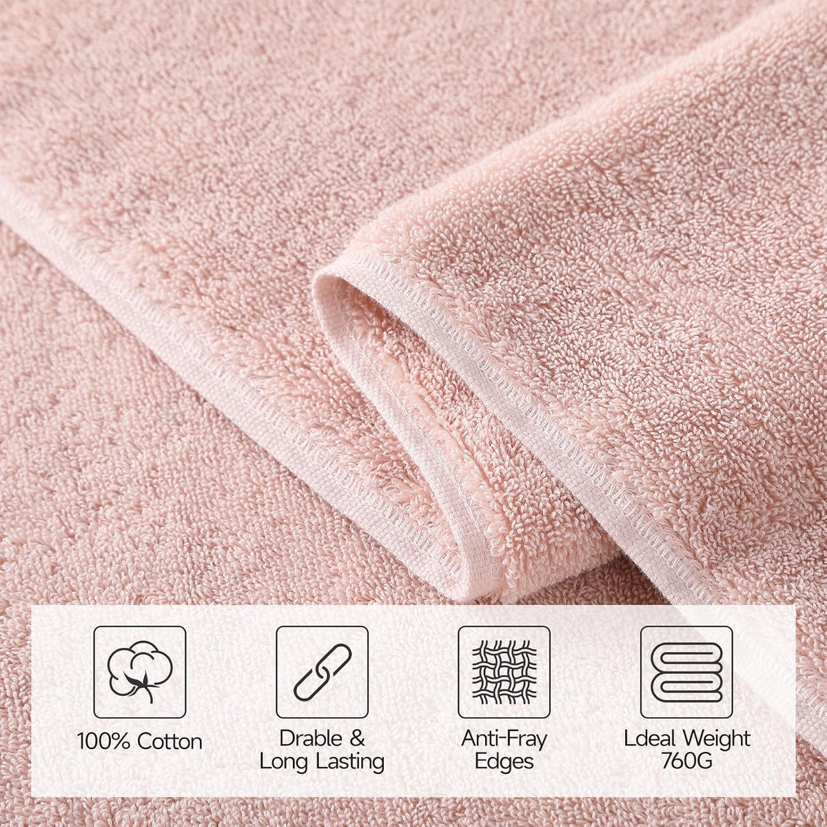 REDKISS 2 Pack Bath Towels Large 32x63 Inches, Heavyweight 760G - Pink