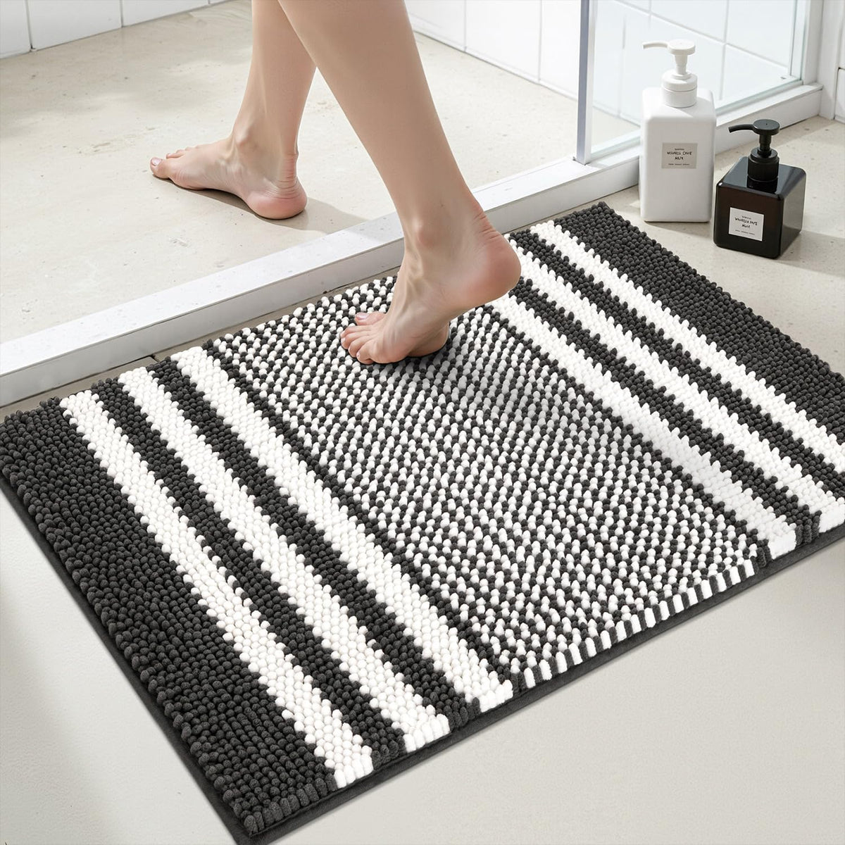 BSICPRO Bathroom Rugs Sets 2 Piece, Non Slip Striped Bath Mats, Aqua Green