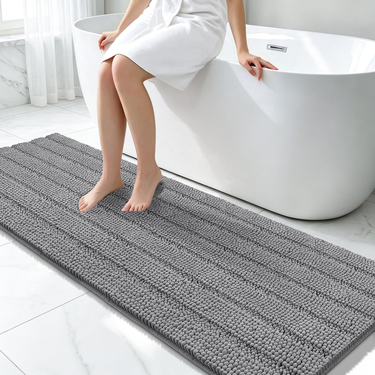 Bcoimo Small Bath Rug Mat,24x17 Chenille Non Slip Black Bathroom Floor Mats