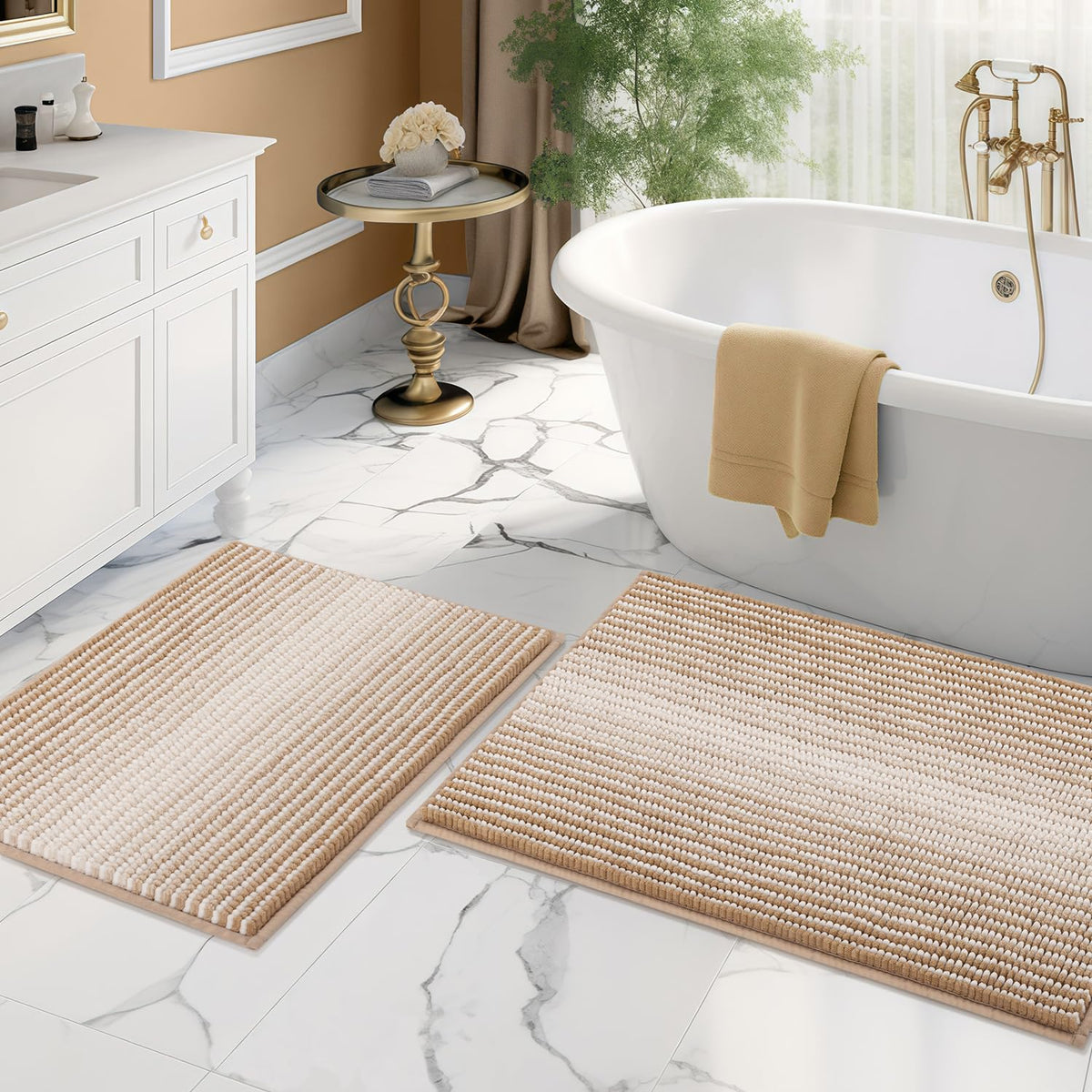 BSICPRO Bathroom Rugs Sets 2 Piece, Non Slip Striped Bath Mats, Aqua Green