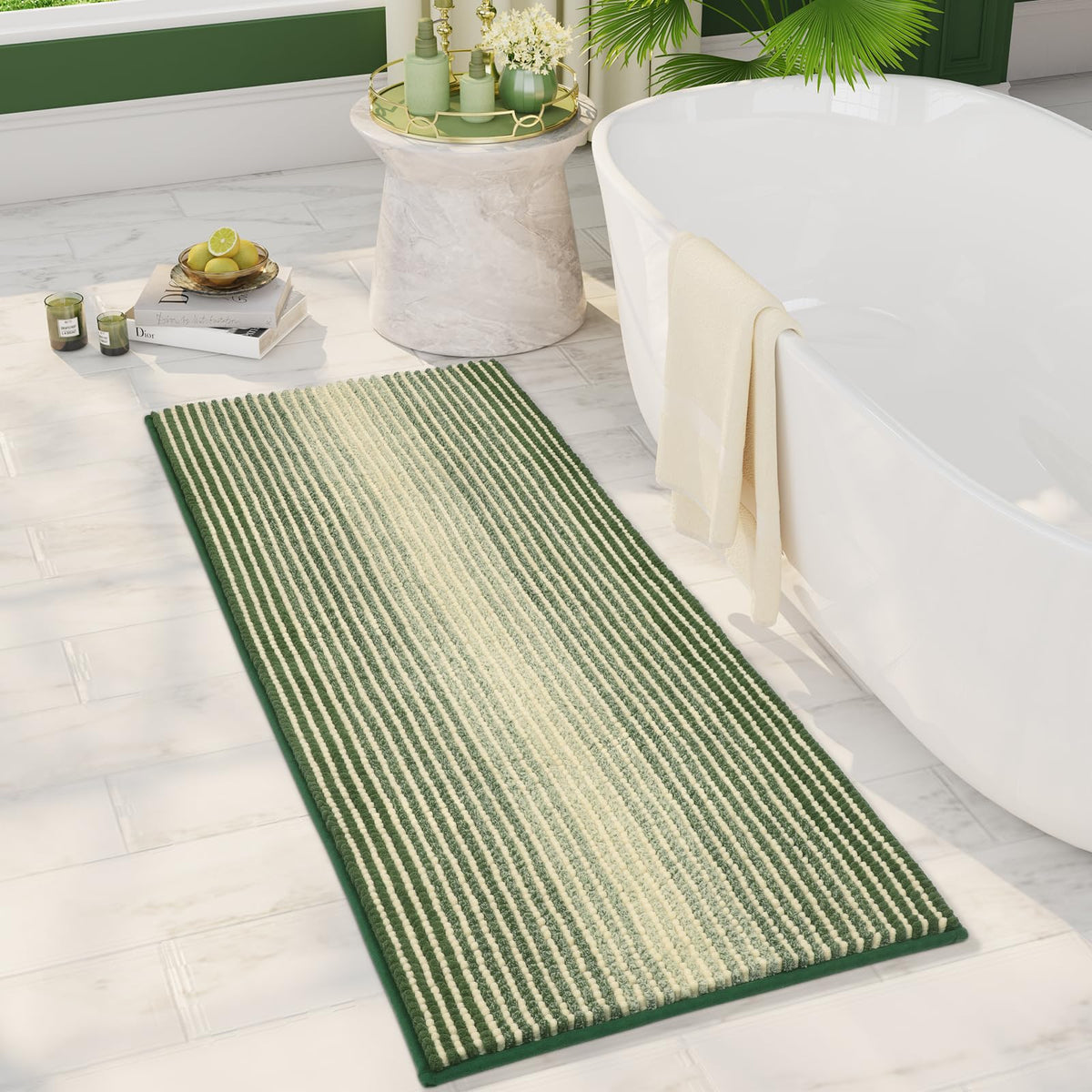 BSICPRO Bathroom Rugs Sets 2 Piece, Non Slip Striped Bath Mats, Aqua Green