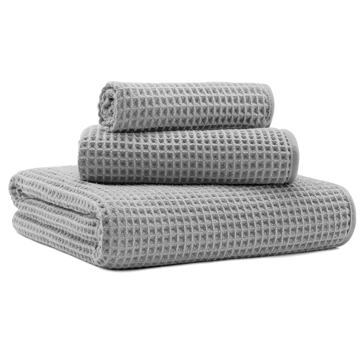 MICROFI Microfiber Waffle Bath Towels, 3 Pieces, Oversized, Soft, Absorbent, Fast Drying, Lint Free, Includes Bath, Face and Hand Towels 430 GSM