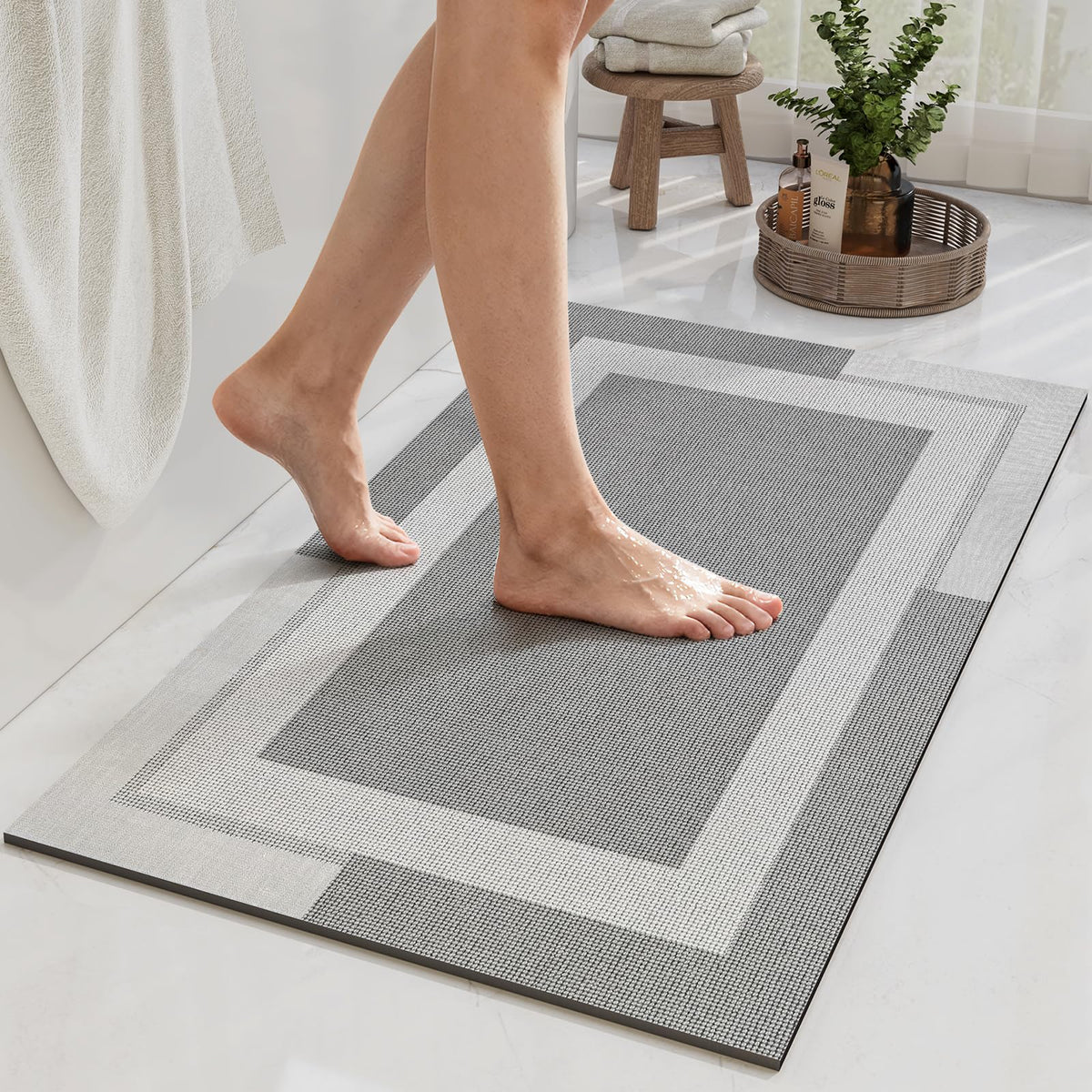 YDKGL Non Slip Bath Mat Thin Bathroom Rugs Fit Under Door Dark Grey 16"x24"
