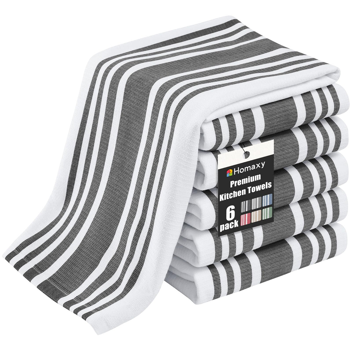 Homaxy 380 GSM Cotton Premium Kitchen Towels 6 Pack, 18"x 28", Khaki