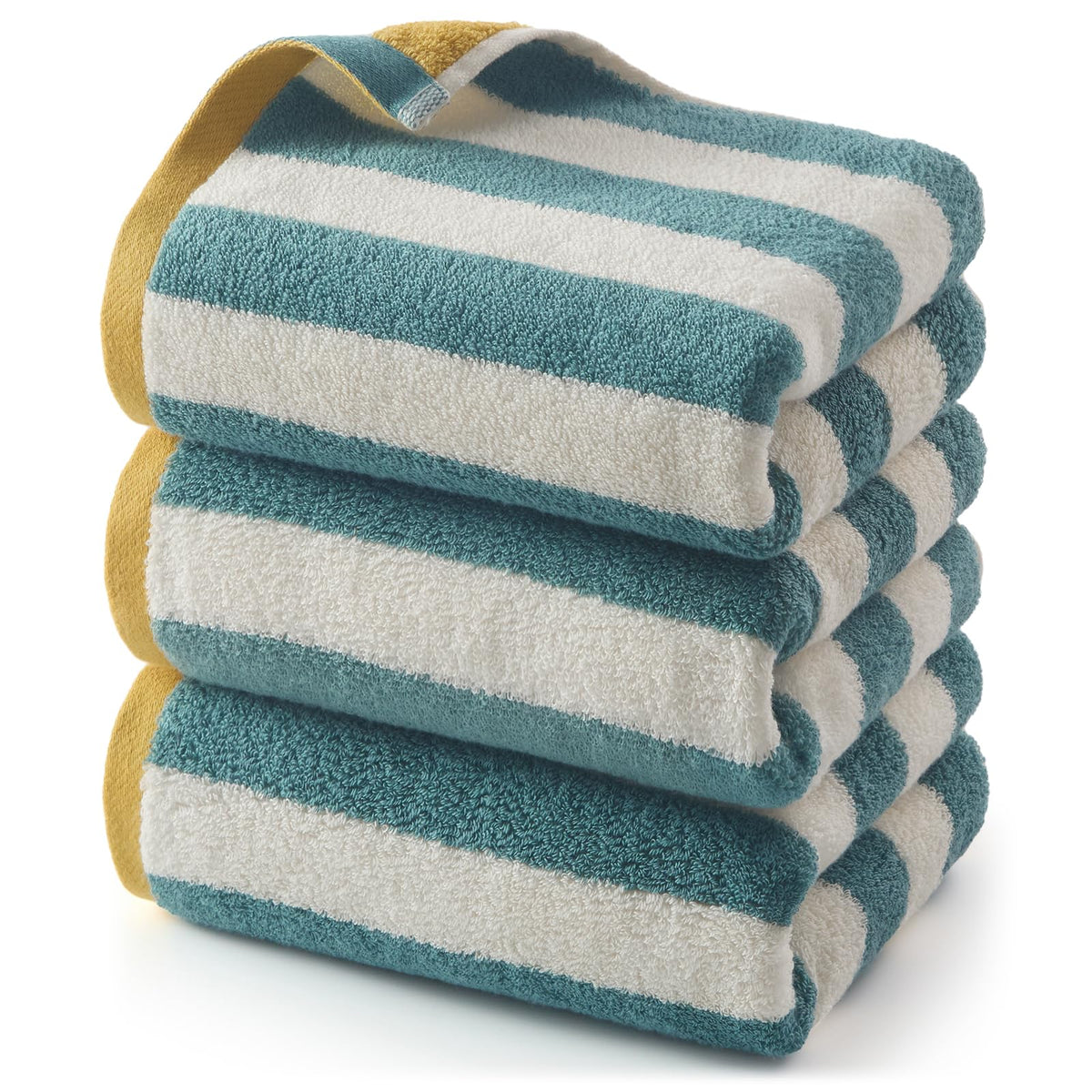 REDKISS Striped Hand Towels for Bathroom, Kitchen Decor, Guest Use, Kids & Adults, 100% Cotton, 12” x 28”, 2 Pack, Green
