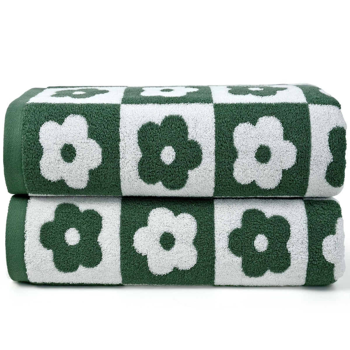 2-Pieces Luxury Bath Towels Checkered Floral, Pink Towels for Women Girls