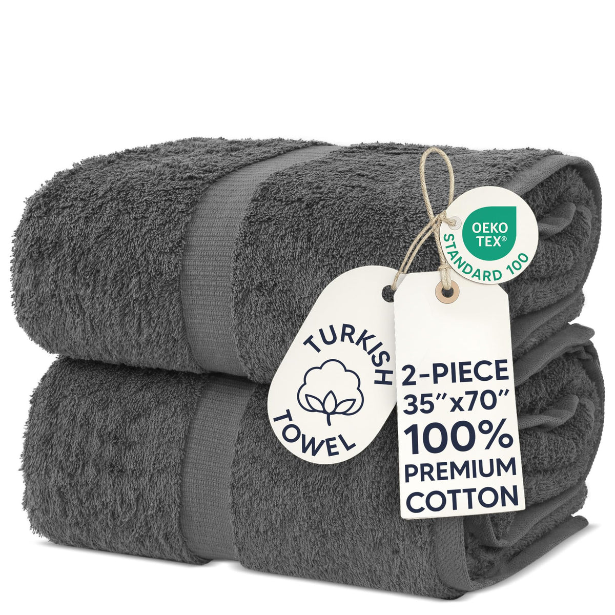 Chakir Turkish Linens 100% Cotton 4-Pack Bath Towels 27x54, Gray