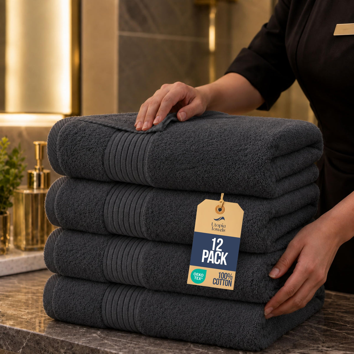 Utopia Towels 4 Pack Bath Towels Set, 27 by 54 Inches, 100% Ring Spun Cotton, Quick Dry, Highly Absorbent, Soft Feel Towels, Perfect for Daily Use, Grey