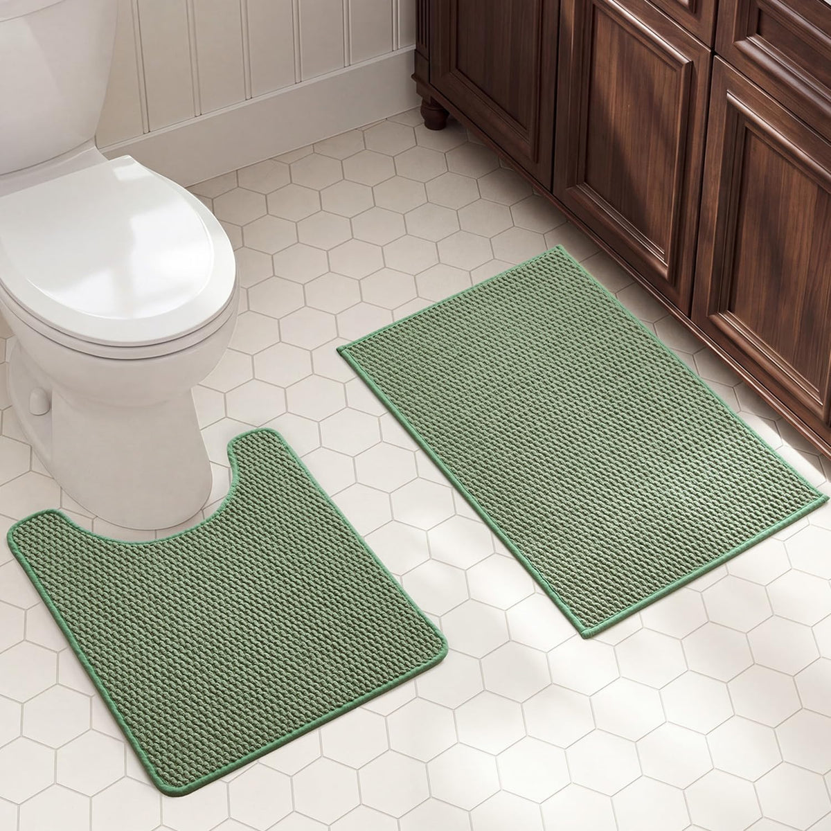 TYUU Bath Mat Set 2 Piece, Thin Bathroom Rugs Non Slip Washable Quick Dry