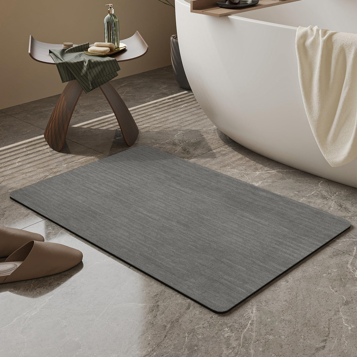 Mecko Bath Mat 16"x24",Ultra Thin Bathroom Rug fit Under Door Light Grey