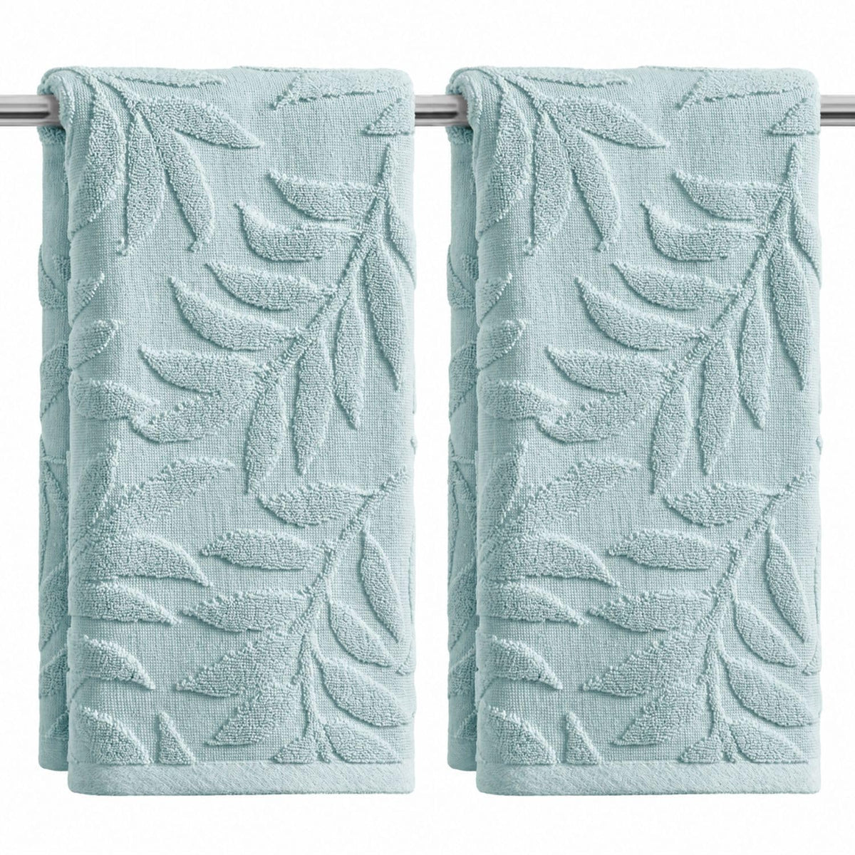 Artoid Mode 2 Pcs Beige 3D Leaves Jacquard Hand Towels for Bathroom, 100% Cotton Soft Absorbent Bathroom Decor Towels, 13.7 x 29.5 Inch