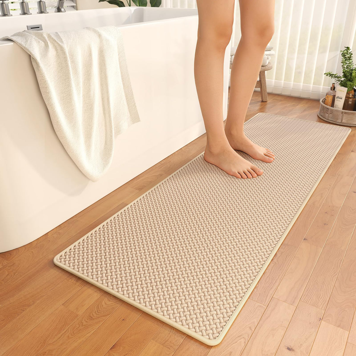 YDKGL Bathroom Rugs Non Slip, Foam Weave Texture Bath Mat, Grey 16x24