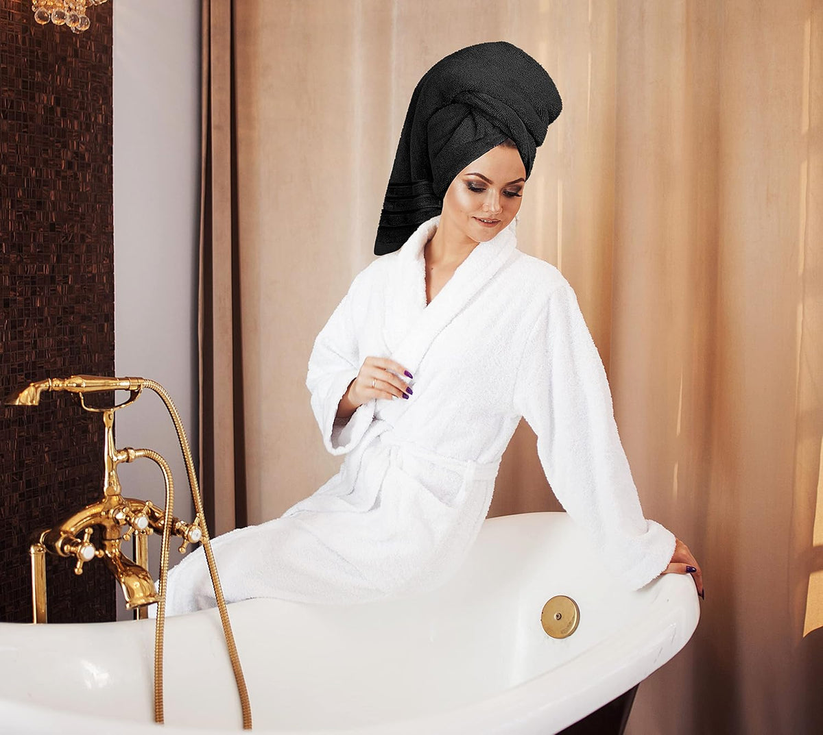 Utopia Towels 8 Piece Luxury Towel Set, 600 GSM, Viscose Stripe, Black