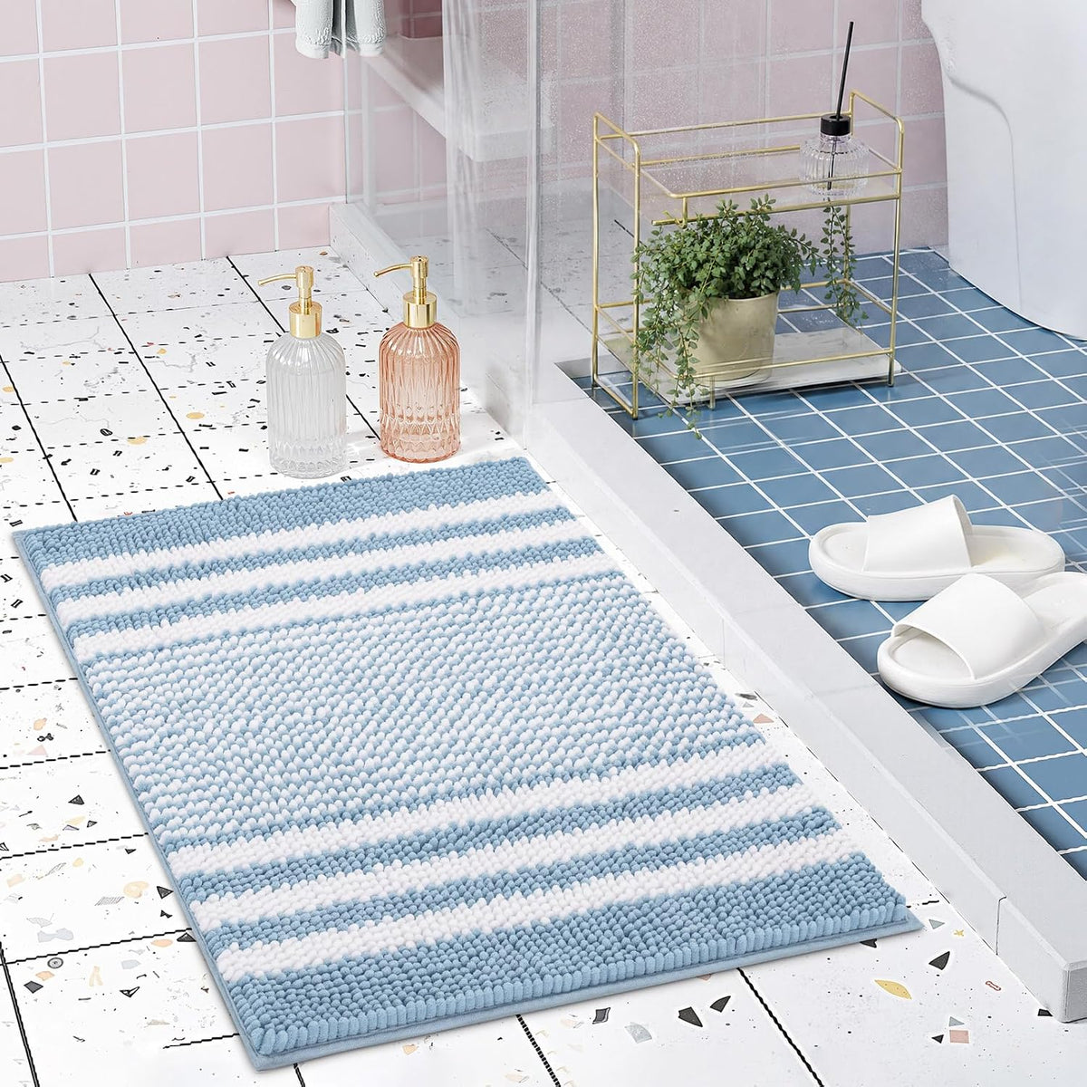 BSICPRO Bathroom Rugs Sets 2 Piece, Non Slip Boho Bath Mats, Beige