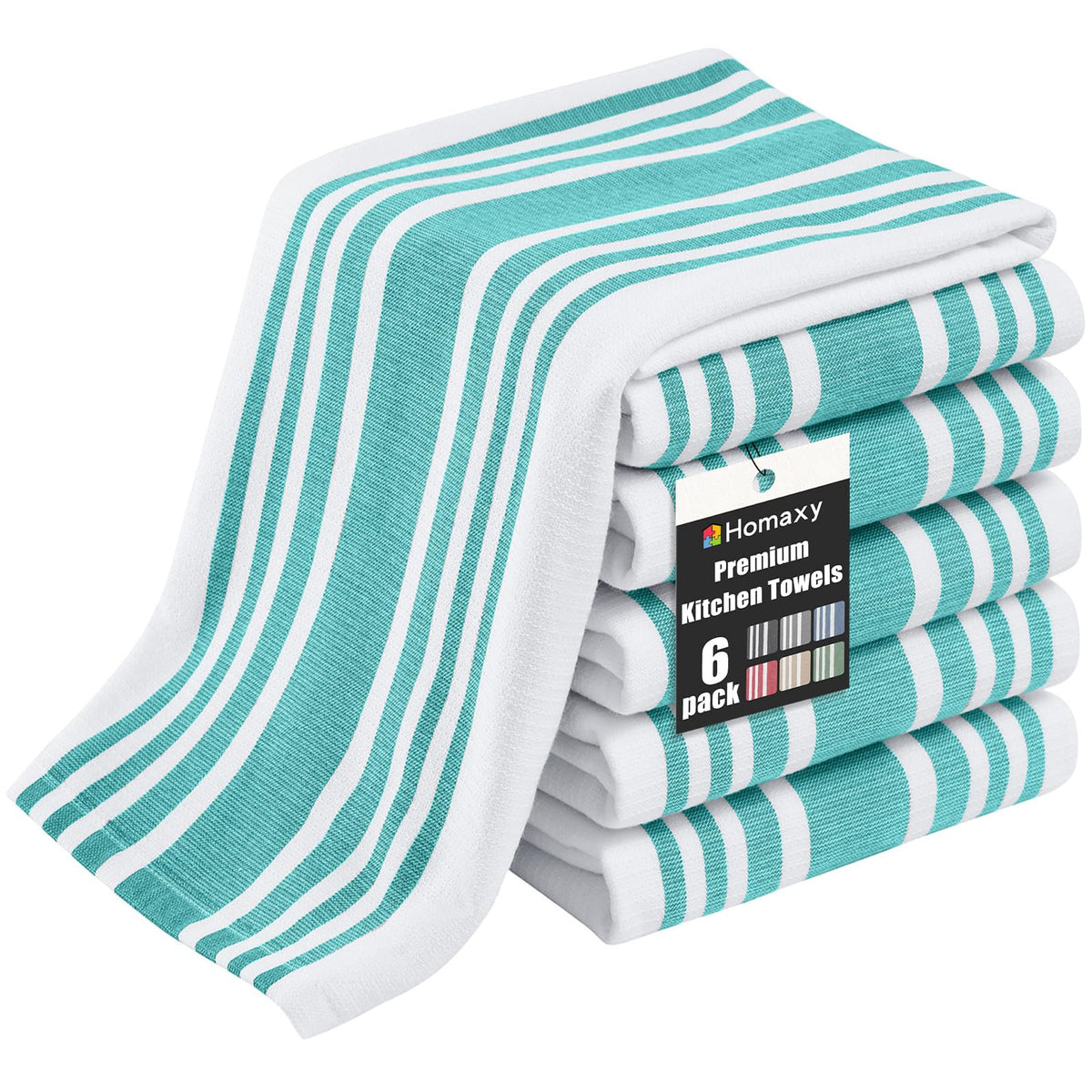 Homaxy 380 GSM Cotton Premium Kitchen Towels 6 Pack, 18"x 28", Khaki