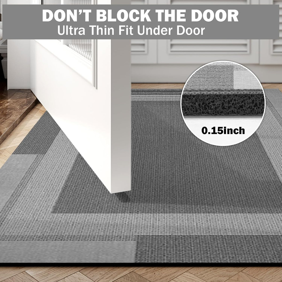 YDKGL Non Slip Bath Mat Thin Bathroom Rugs Fit Under Door Dark Grey 16"x24"
